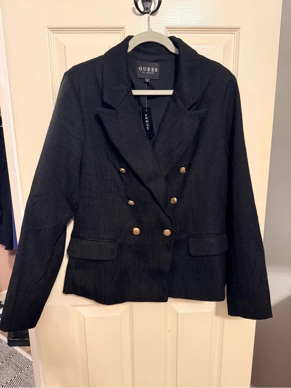 GUESS Black Double-Breasted Gold-Button Blazer